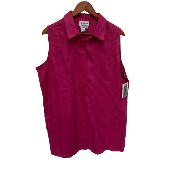 Style Co Collections Shirt Sz 16 Linen NWT Collar Lightweight Coastal Lagenlook - Picture 1 of 10